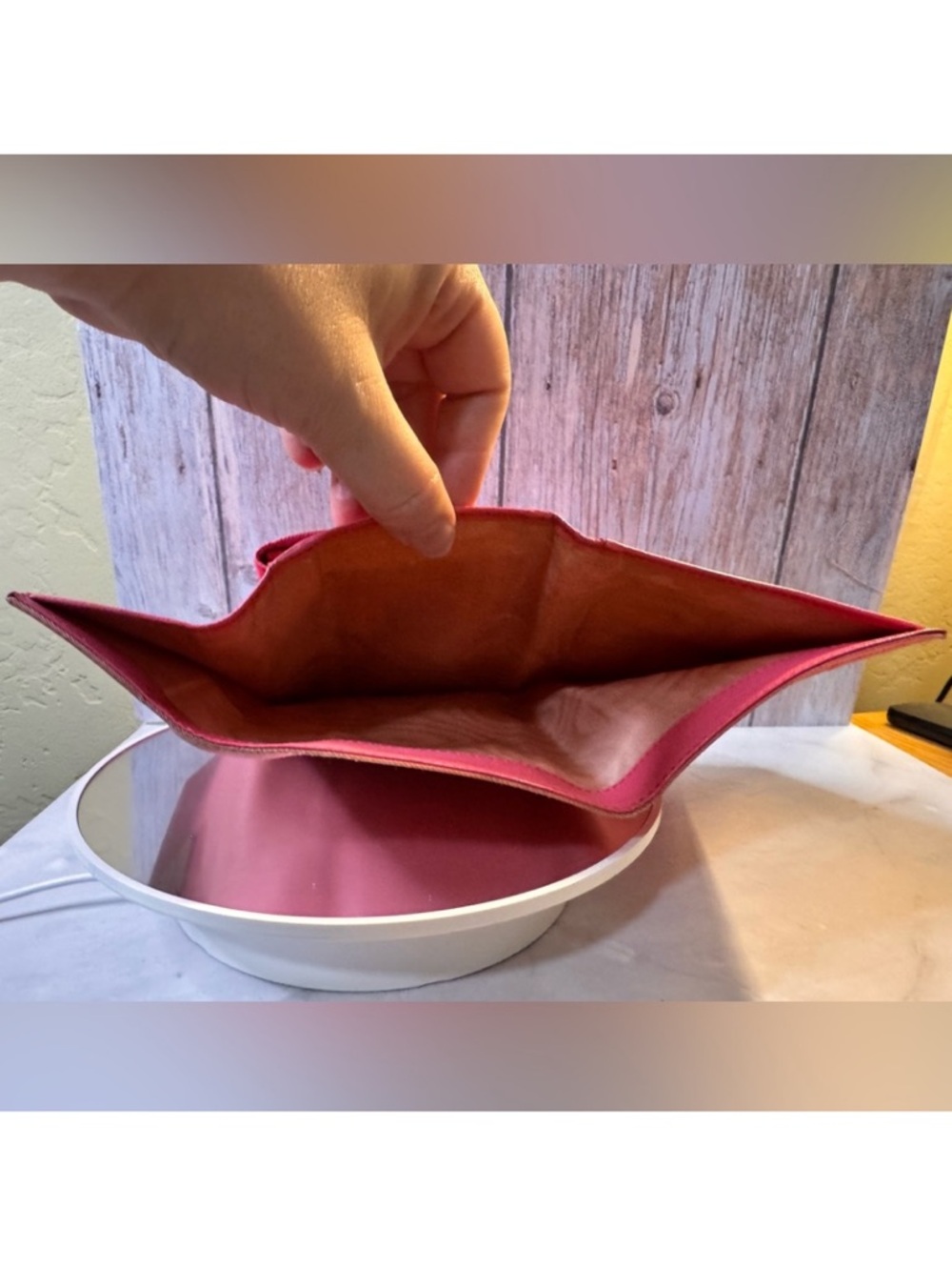 Prada Pink Satin Clutch with Gold Triangle Logo and coin pouch - Picture 9 of 16